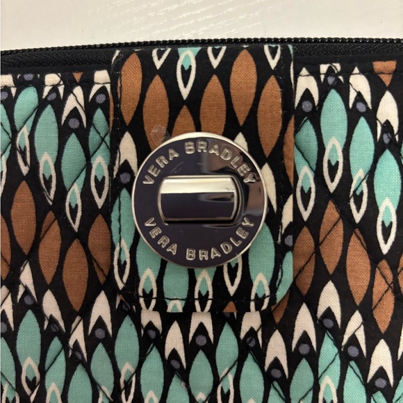Vera Bradley Teal and Brown Patterned Turnlock Wallet - Picture 9 of 16